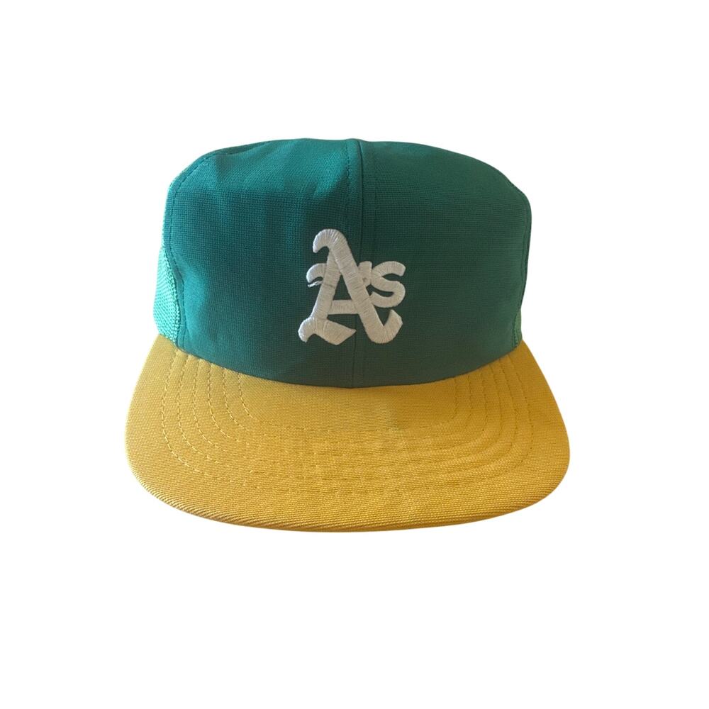 Vintage 80s Oakland Athletics As MLB Green Yellow Mesh Snapback Hat